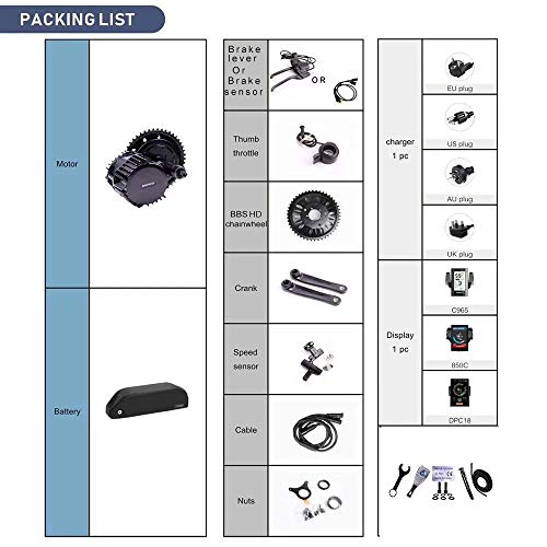 BAFANG Electric Bike 1000W BBSHD BBS03 Mid Drive Motor Kit Electric Bicycle Conversion Kit with Optional 48v 52v Lithium Battery Central Engine with DPC18 Display DIY Ebike