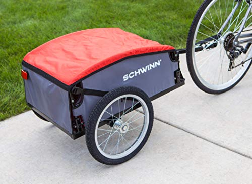 Schwinn Day Tripper Cargo Bike Trailer, Folding Frame, Quick Release Wheels, Red/Grey