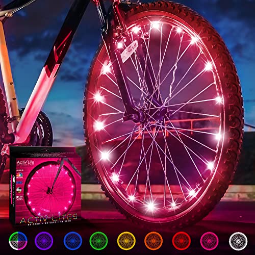 Activ Life Bike Wheel Lights, LED Bicycle Wheel Lights for Bike Wheels & Tire Spokes, Fits Both Kids and Adult Bikes, Summer Fun Accessories & Gifts for Kids & Teens, 1 Pack (1 Wheel), Pink