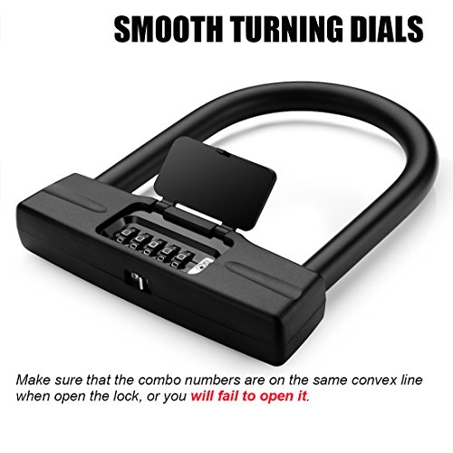 USHAKE Bicycles U Lock, Heavy Duty Bike Scooter Motorcycles Combination Lock Combo Gate Lock for Anti Theft (Black 14mm chackle)