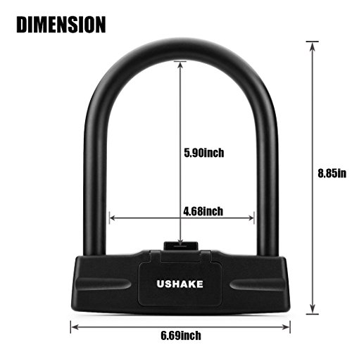 USHAKE Bicycles U Lock, Heavy Duty Bike Scooter Motorcycles Combination Lock Combo Gate Lock for Anti Theft (Black 14mm chackle)