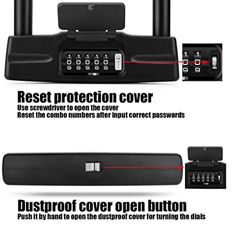 USHAKE Bicycles U Lock, Heavy Duty Bike Scooter Motorcycles Combination Lock Combo Gate Lock for Anti Theft (Black 14mm chackle)