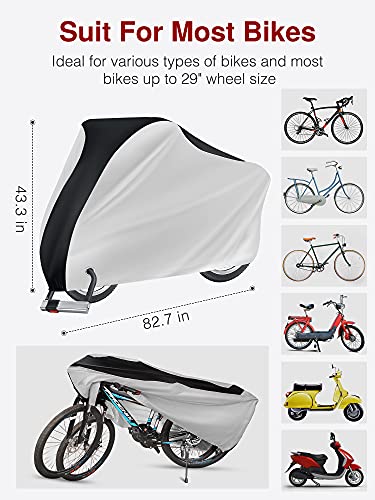 Puroma Bike Cover Outdoor Waterproof Bicycle Covers Rain Sun UV Dust Wind Proof with Lock Hole for Mountain Road Electric Bike, XL, Black & Silver