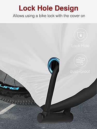 Puroma Bike Cover Outdoor Waterproof Bicycle Covers Rain Sun UV Dust Wind Proof with Lock Hole for Mountain Road Electric Bike, XL, Black & Silver