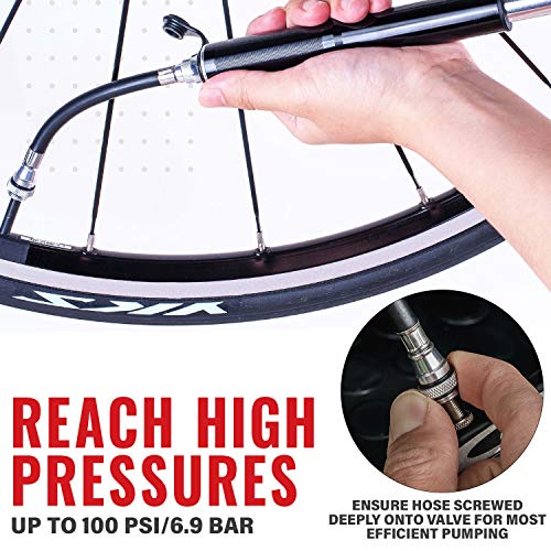 PRO BIKE TOOL Mini Bike Pump Fits Presta and Schrader - High Pressure PSI - Reliable, Compact & Light - Bicycle Tire Pump for Road, Mountain and BMX