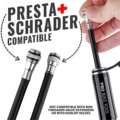 PRO BIKE TOOL Mini Bike Pump Fits Presta and Schrader - High Pressure PSI - Reliable, Compact & Light - Bicycle Tire Pump for Road, Mountain and BMX
