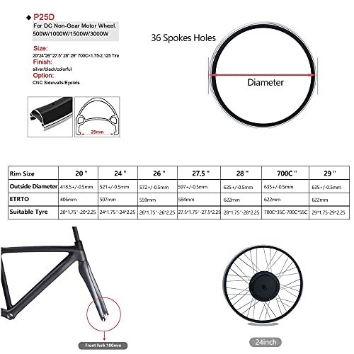 Schuck 48V1000W Electric Bicycle Conversion Kit 20" 24" 26" 27.5" 28" 29" 700C Front Wheel E-Bike with LCD3 Display (26 inch)