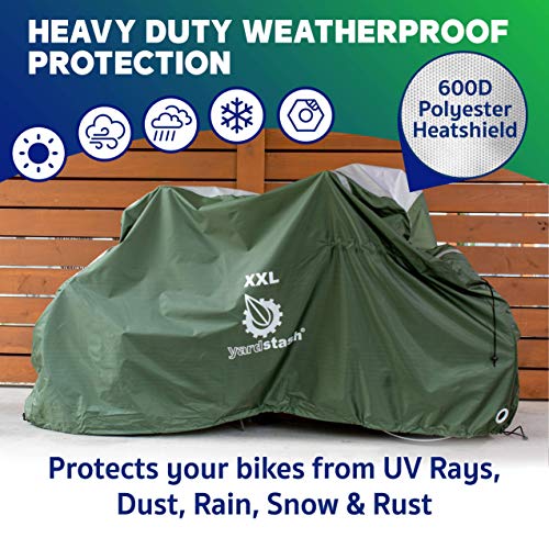 YardStash Bicycle Cover XXL for 2-3 Bikes and Trikes: Cover for 3 Bikes, Trike Cover, Beach Cruiser Cover, 29er Bike Cover, Electric Bike Cover & Cover for Bikes w/Baskets or Racks