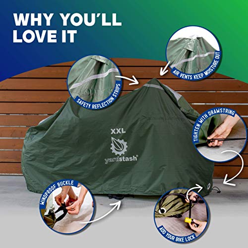 YardStash Bicycle Cover XXL for 2-3 Bikes and Trikes: Cover for 3 Bikes, Trike Cover, Beach Cruiser Cover, 29er Bike Cover, Electric Bike Cover & Cover for Bikes w/Baskets or Racks