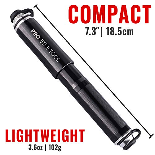 PRO BIKE TOOL Mini Bike Pump Fits Presta and Schrader - High Pressure PSI - Reliable, Compact & Light - Bicycle Tire Pump for Road, Mountain and BMX