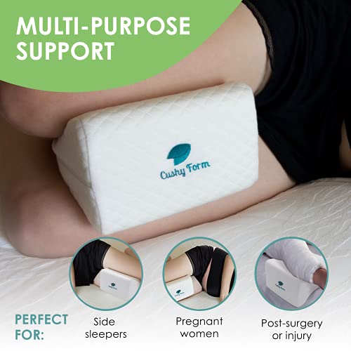 Cushy Form Knee Pillow for Side Sleepers - Sciatic Nerve Pain Relief Leg Pillow - Best for Sciatica, Pregnancy, Hip, Back and Spine Alignment - Memory Foam Orthopedic Contour Wedge with Washable Cover