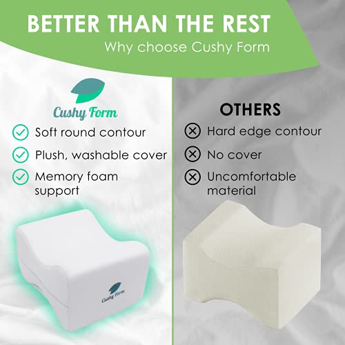 Cushy Form Knee Pillow for Side Sleepers - Sciatic Nerve Pain Relief Leg Pillow - Best for Sciatica, Pregnancy, Hip, Back and Spine Alignment - Memory Foam Orthopedic Contour Wedge with Washable Cover