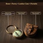 Antiqued Brass Poem Compass with Leather Case