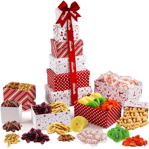 Gourmet Christmas Gift Basket Tower with Dried Fruits