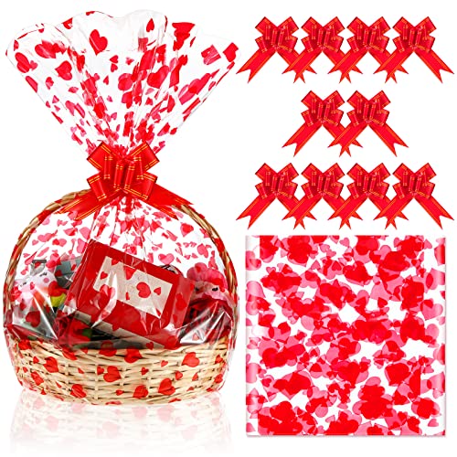 Large Valentine Basket Bags with Bows - 12 Pcs