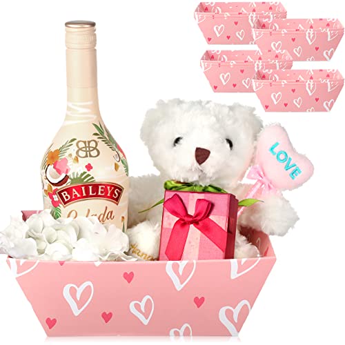 12 Pack Pink Heart Gift Baskets with Handles