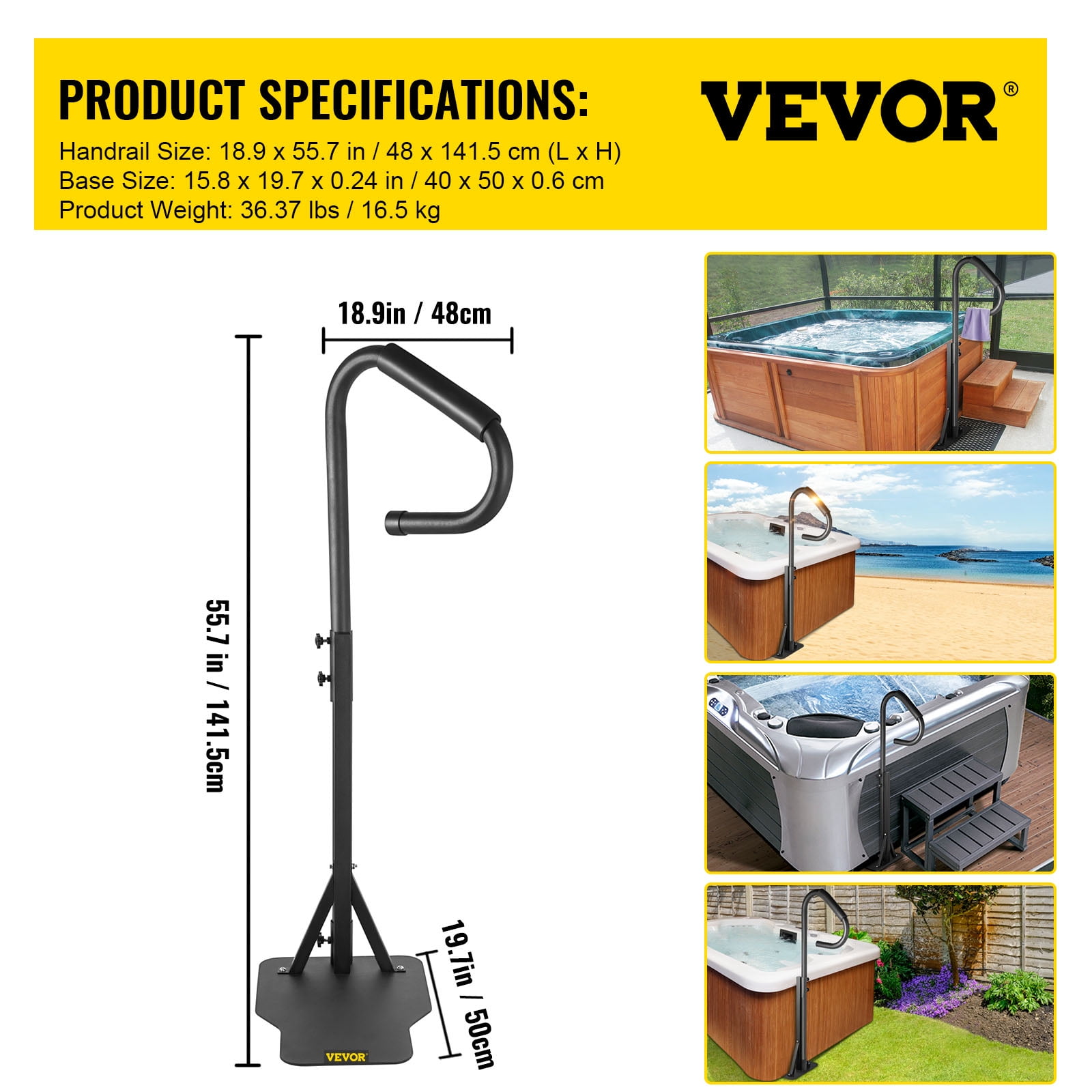 VEVOR Spa Side Handrail with Light, 56" Heavy Duty