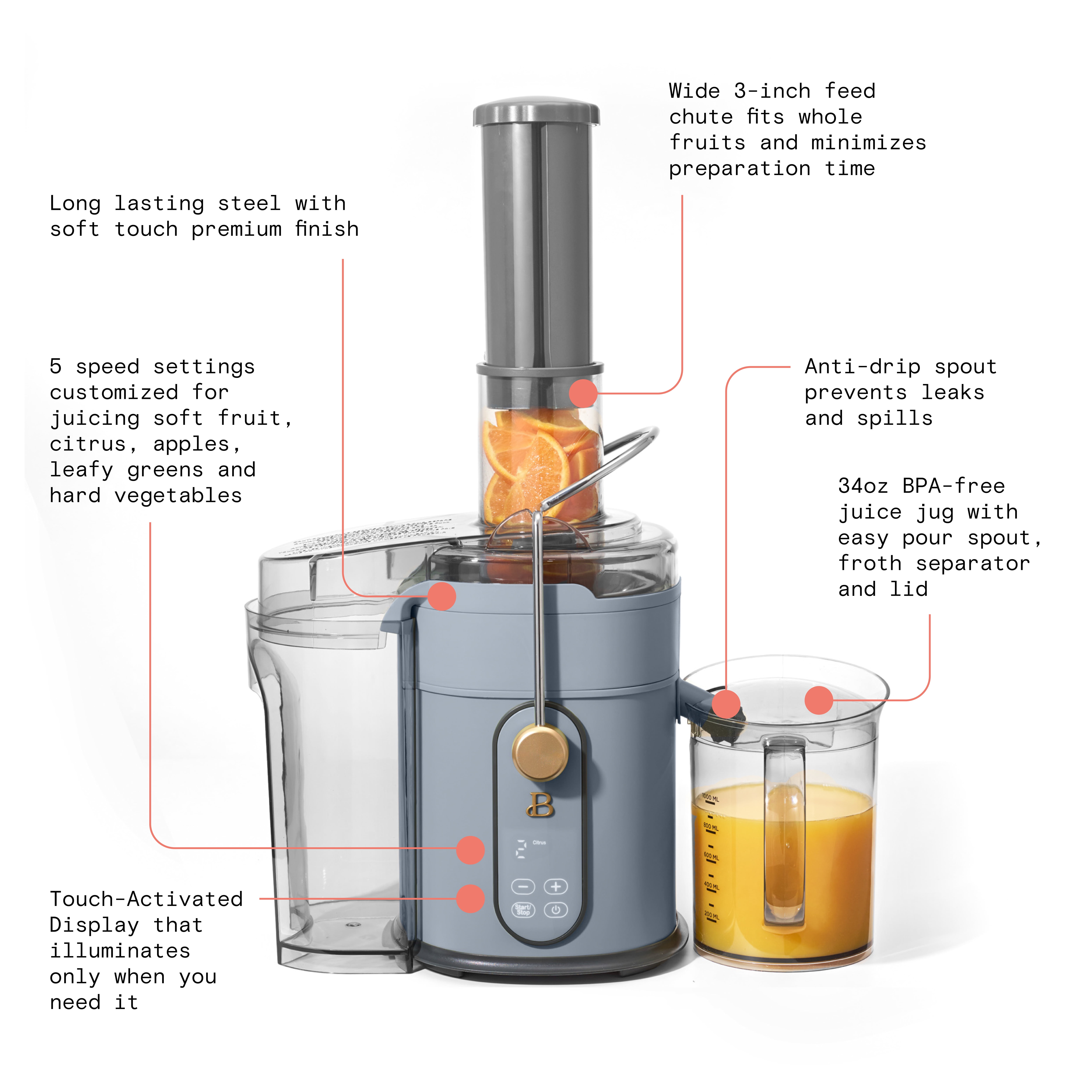 Drew Barrymore 5-Speed Electric Juice Extractor - Blue