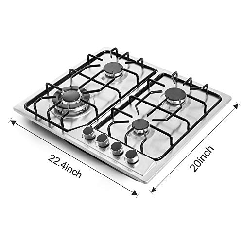 22" Gas Cooktop, 4 Burners, Stainless Steel
