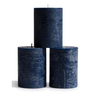 Dark Blue Unscented Pillar Candles - Set of 3