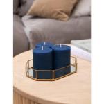 Dark Blue Unscented Pillar Candles - Set of 3