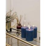 Dark Blue Unscented Pillar Candles - Set of 3