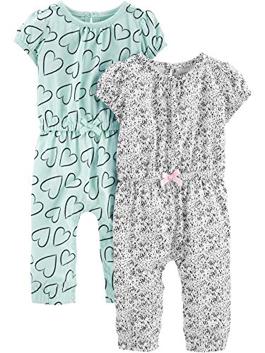 Simple Joys by Carter's Girls' 2-Pack Fashion Jumpsuits, Blue Hearts/Gray, 6-9 Months from Simple Joys by Carter's