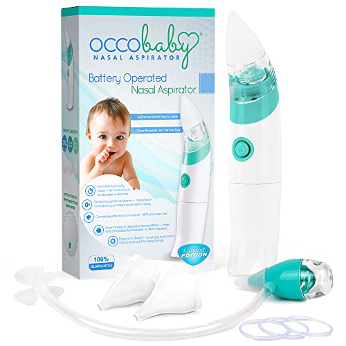 OCCObaby Baby Nasal Aspirator - Safe Hygienic and Quick Battery Operated Nose Cleaner with 3 Sizes of Nose Tips Includes Bonus Manual Snot Sucker for Newborns and Toddlers (Limited Edition) from OCCObaby
