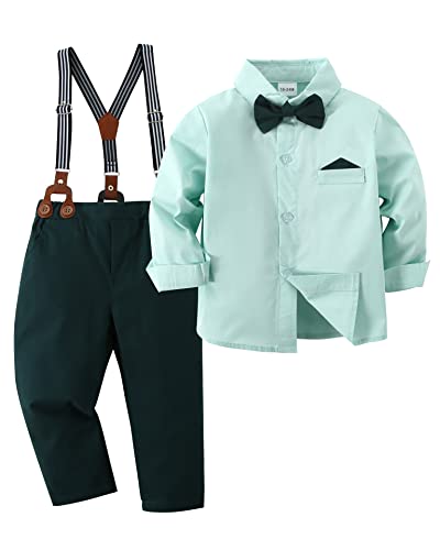 Baby Boy Clothes Suits, Toddler Dress Shirt with Bowtie + Suspender Pants Outfit Sets Gentleman Wedding 1-5 Years (Green,4-5T) from 