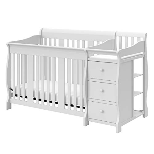Storkcraft Portofino 4 in 1 Fixed Side Convertible Crib Changer, Easily Converts to Toddler Bed Day Bed or Full Bed, Three Position Adjustable Height Mattress (Mattress Not Included), White, Full by Storm Jacket