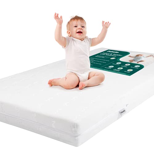 BABELIO Premium Memory Foam Crib Mattresses, 2-Stage, Cool Gel, with Waterproof Lining for Standard Crib & Toddler Bed by Graco, Delta Children, Milliard, Dream On Me etc. from BABELIO
