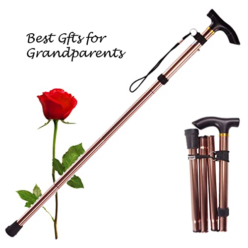 Collapsible Walking Cane for Women & Senior Men, Folding Lightweight Walking Sticks for Seniors Balance, Adjustable Canes, Stick and Crutches for Adults, bastones para caminar Mujer & Hombre (Copper) from MUFANDUO