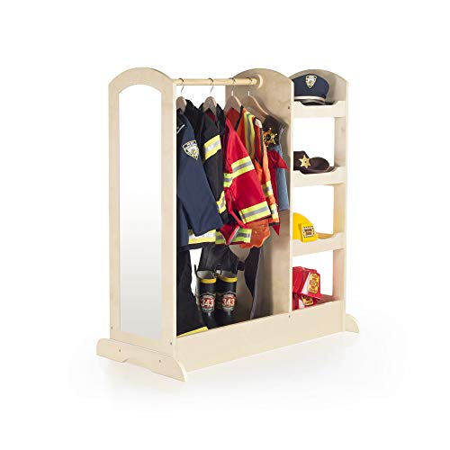 Guidecraft See and Store Dress-up Center â Natural: Armoire for Kids with Mirror & Shelves, Clothes Rack and Shoe Storage Dresser with Bottom Tray - Toddlers Room Furniture by Guidecraft
