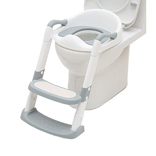 EGREE Potty Training Toilet Chair Seat with Step Ladder for Kids and Toddler Boys Girls - Soft Padded Seat with Foldable Wide Step and Safety Handles - Grey and White by EGREE