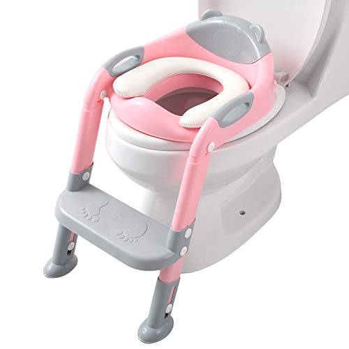 Potty Training Seat Ladder Girls, Toddlers Toilet Training Potty Seat, Kids Potty Training Toilet Seat with Ladder (Gray/Pink) by Fedicelly
