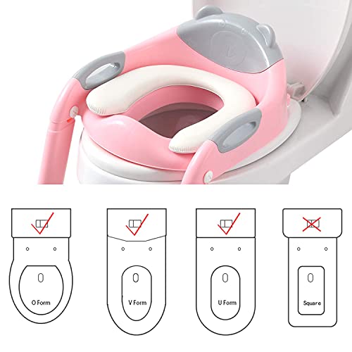 Potty Training Seat Ladder Girls, Toddlers Toilet Training Potty Seat, Kids Potty Training Toilet Seat with Ladder (Gray/Pink) by Fedicelly