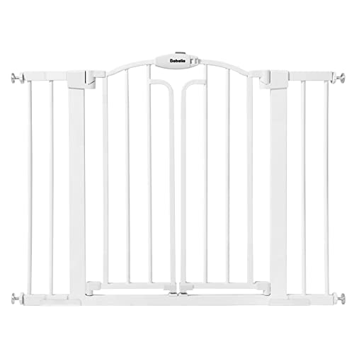Babelio Extra Tall Double Door Arched Baby Safety Gate, 29-43" Wide Decor Pressure Mounted Dog Gate for Doorways and Stairways, Auto Closed Child Gate with Walk Thru Door (33" Tall, White) by Babelio