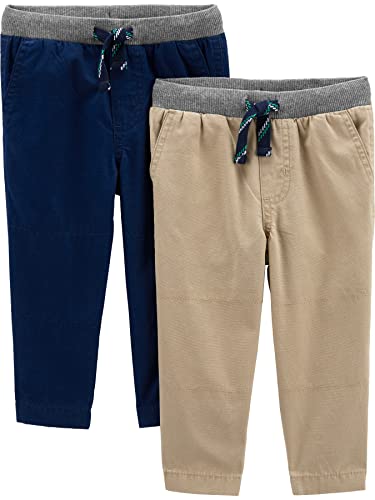 Simple Joys by Carter's Baby Boys' Toddler 2-Pack Pull on Pant, Khaki, Navy, 5T by Carter's Simple Joys - Private Label