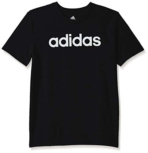 adidas Boys' Big Short Sleeve Cotton Script T-Shirt, Linear Logo Black, Medium by adidas