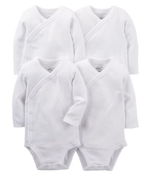 Simple Joys by Carter's Baby 4-Pack Long Sleeve Side Snap Bodysuit, White, 0-3 Months by Carter's Simple Joys - Private Label