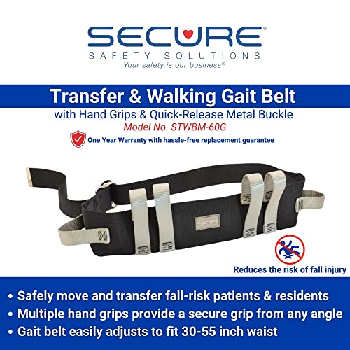 Secure STWBM-60G Transfer Belt with Handles and Quick Release Metal Buckle - Patient Safety Gait Walking Nurse Assist Mobility Aid for Elderly, Seniors, Bariatric, Occupational & Physical Therapy from Personal Safety Corporation