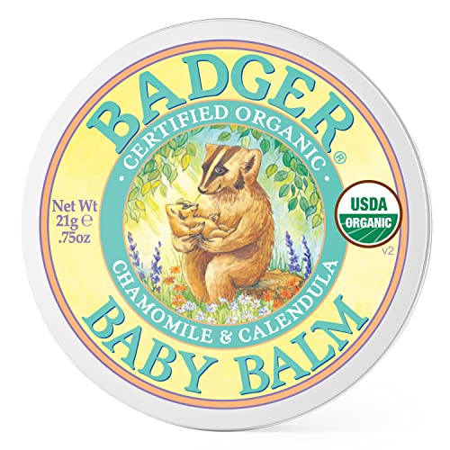 Badger - Baby Balm, Chamomile & Calendula, Certified Organic Baby Balm, Cradle Cap Balm for Babies, Baby Rash Balm, Baby Skin Care, 0.75 oz by Badger