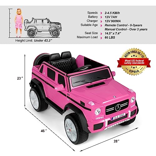 Fitnessclub 12V Kids Ride On Car Licensed Mercedes-Benz G650 Electric Cars Motorized Vehicles w/2.4 GHz Bluetooth, Parent Control, LED Lights, MP3 Player, PU Leather Seat, Pink from Fitnessclub