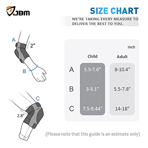 JBM Adult / Child Knee Pads Elbow Pads Wrist Guards 3 in 1 Protective Gear Set for Multi Sports Skateboarding Inline Roller Skating Cycling Biking BMX Bicycle Scooter by JBM International