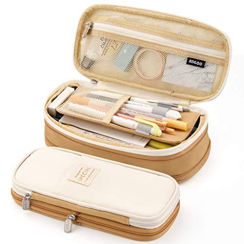 EASTHILL Big Capacity Pencil Pen Case Office College School Large Storage High Capacity Bag Pouch Holder Box Organizer Khaki from ANGOO