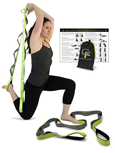 Gradient Fitness Stretching Strap, Premium Quality Multi-loop Strap, Neoprene Padded Handles, 12 Loops, 1.5" W x 8' L (Green/Grey) by Gradient Fitness