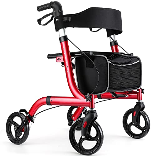 Healconnex Rollator Walkers for Seniors-Folding Rollator Walker with Seat and Four 8-inch Wheels-Medical Rollator Walker with Comfort Handles and Thick Backrest-Lightweight Aluminium Frame and Basket by Healconnex