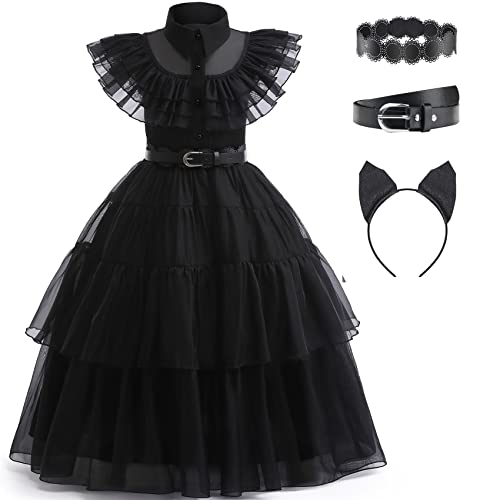 JOURPEO Girls Cosplay Princess Outfits Kids Halloween Party Dress Stage Show Party Dress Up (Black, 5-6 Years) by 