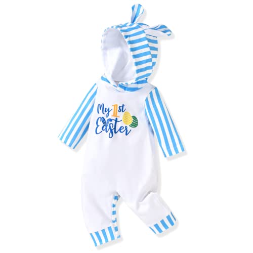Aalizzwell 6-12 Months Baby Boys First Easter Clothes Hooded Romper 1st Rabbit Bunny Hoodie Jumpsuit Outfit Ear Clothing Striped by 