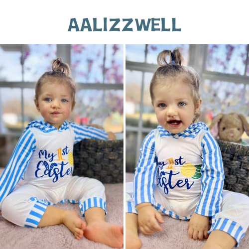 Aalizzwell 6-12 Months Baby Boys First Easter Clothes Hooded Romper 1st Rabbit Bunny Hoodie Jumpsuit Outfit Ear Clothing Striped by 